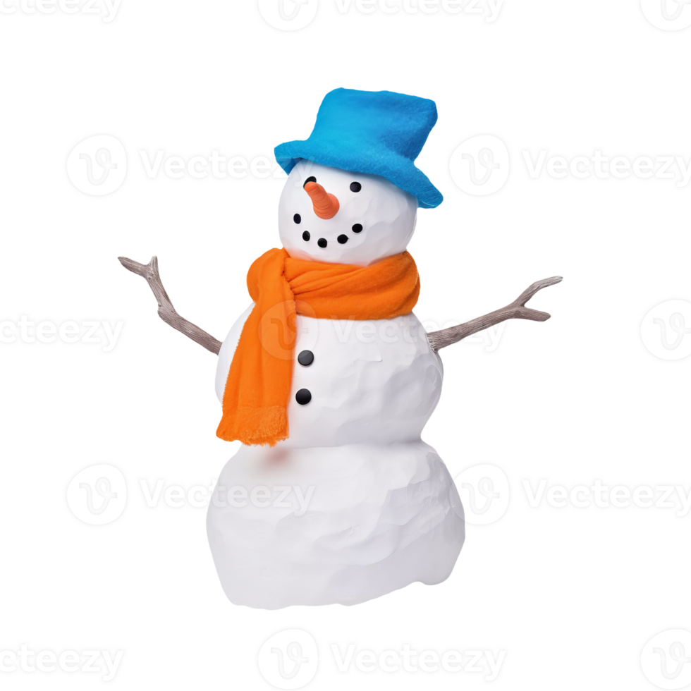 A snowman with hat and scarf isolated on transparent background png