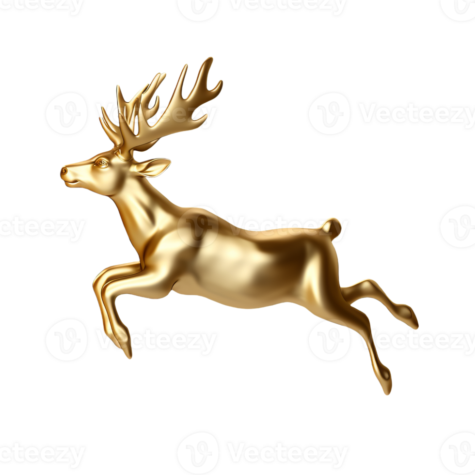 Golden deer 3d decoration for christmas and new year design isolated on transparent background png