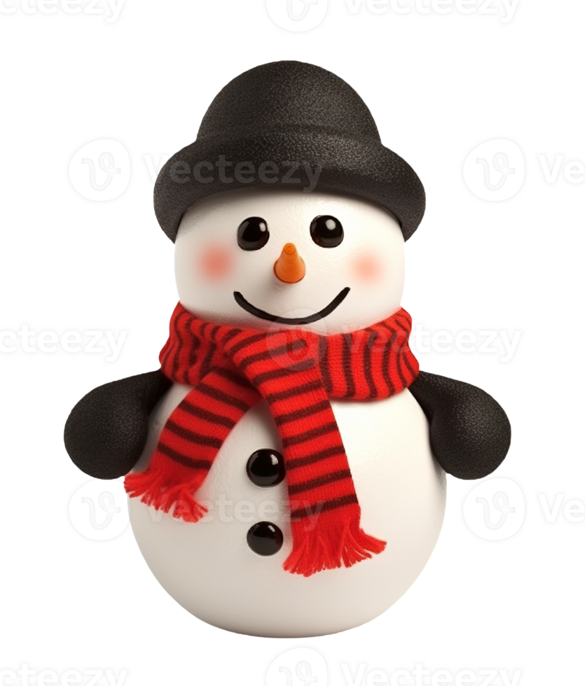 3d render of a snowman isolated on transparent background png