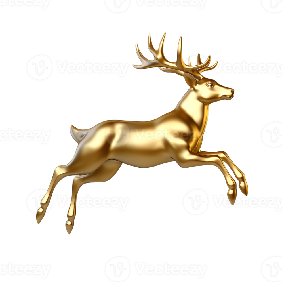 Golden deer 3d decoration for christmas and new year design isolated on transparent background png