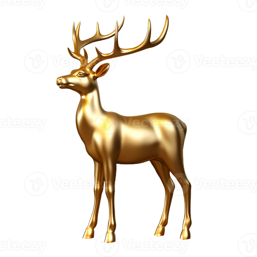 Golden deer 3d decoration for christmas and new year design isolated on transparent background png