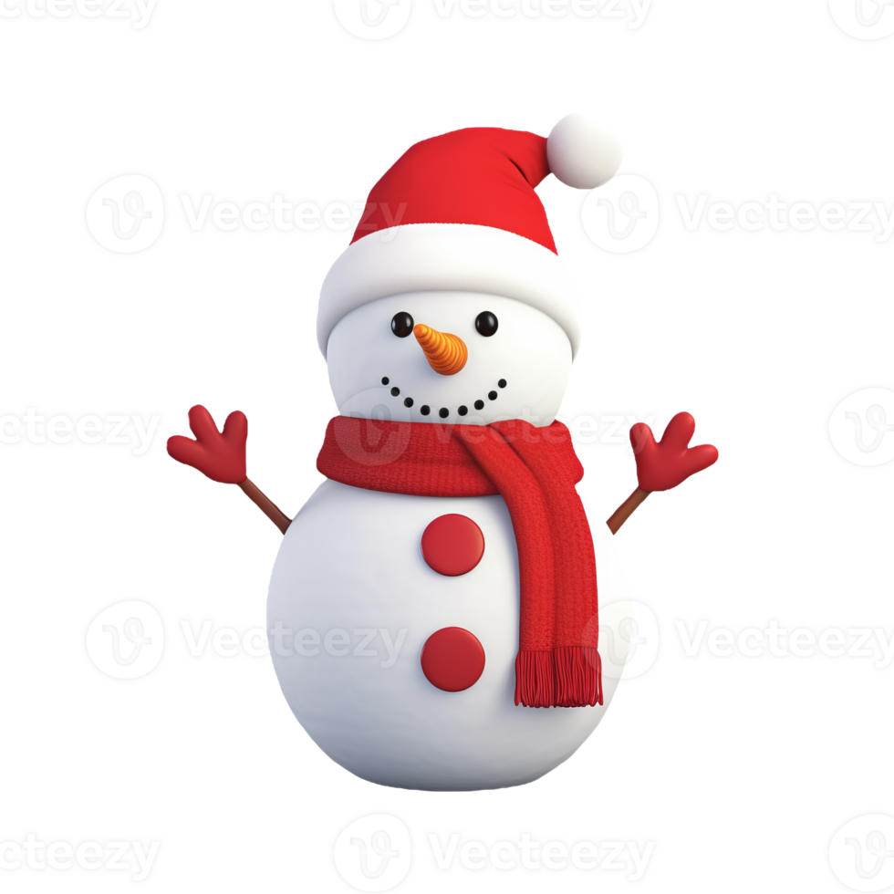 3d render of a snowman isolated on transparent background png