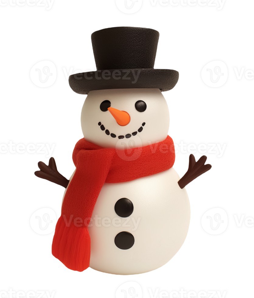 3d render of a snowman isolated on transparent background png