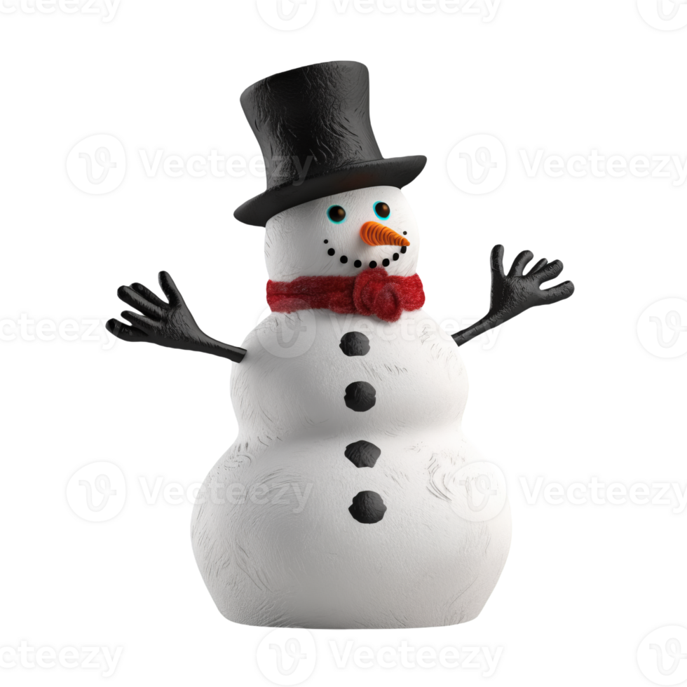 3d render of a snowman isolated on transparent background png