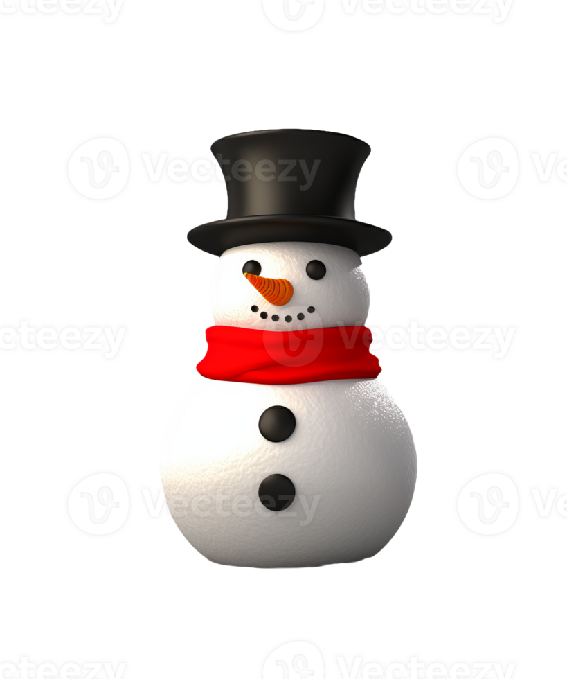 3d render of a snowman isolated on transparent background png