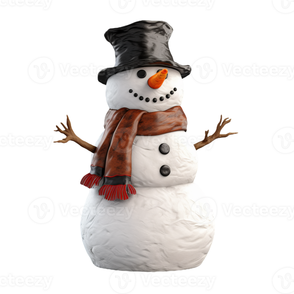 3d render of a snowman isolated on transparent background png