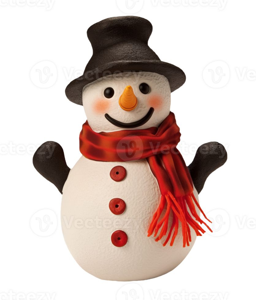 3d render of a snowman isolated on transparent background png