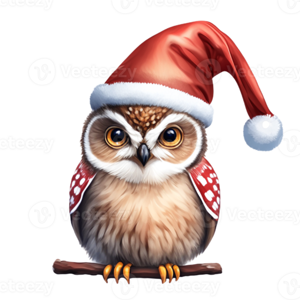Owl Santa Hat Cute Animal AI Gererative 32999482 PNG