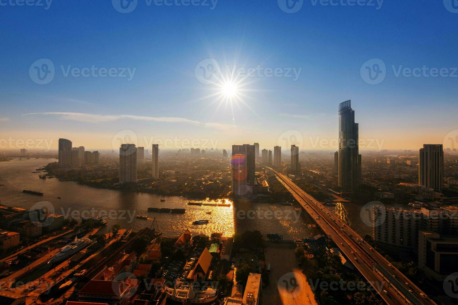 Chao Phraya river and high building photo