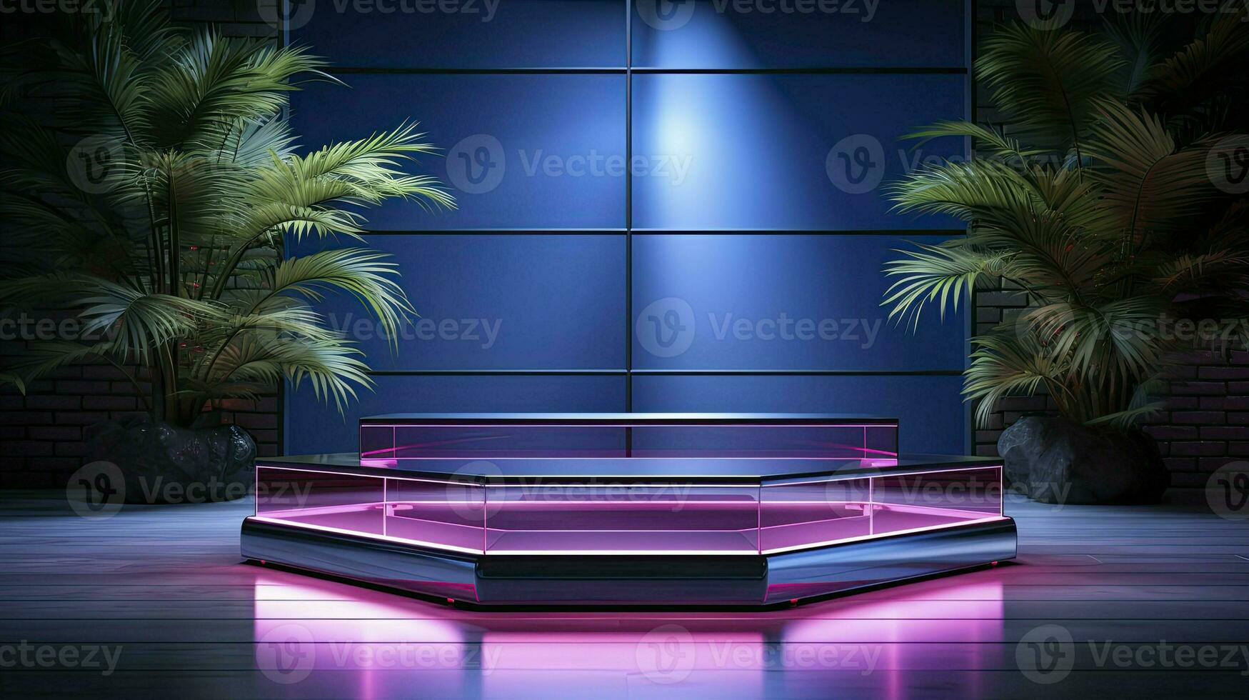 neon podium in bright psychedelic colors with backlighting. in y2k style. AI Generated photo