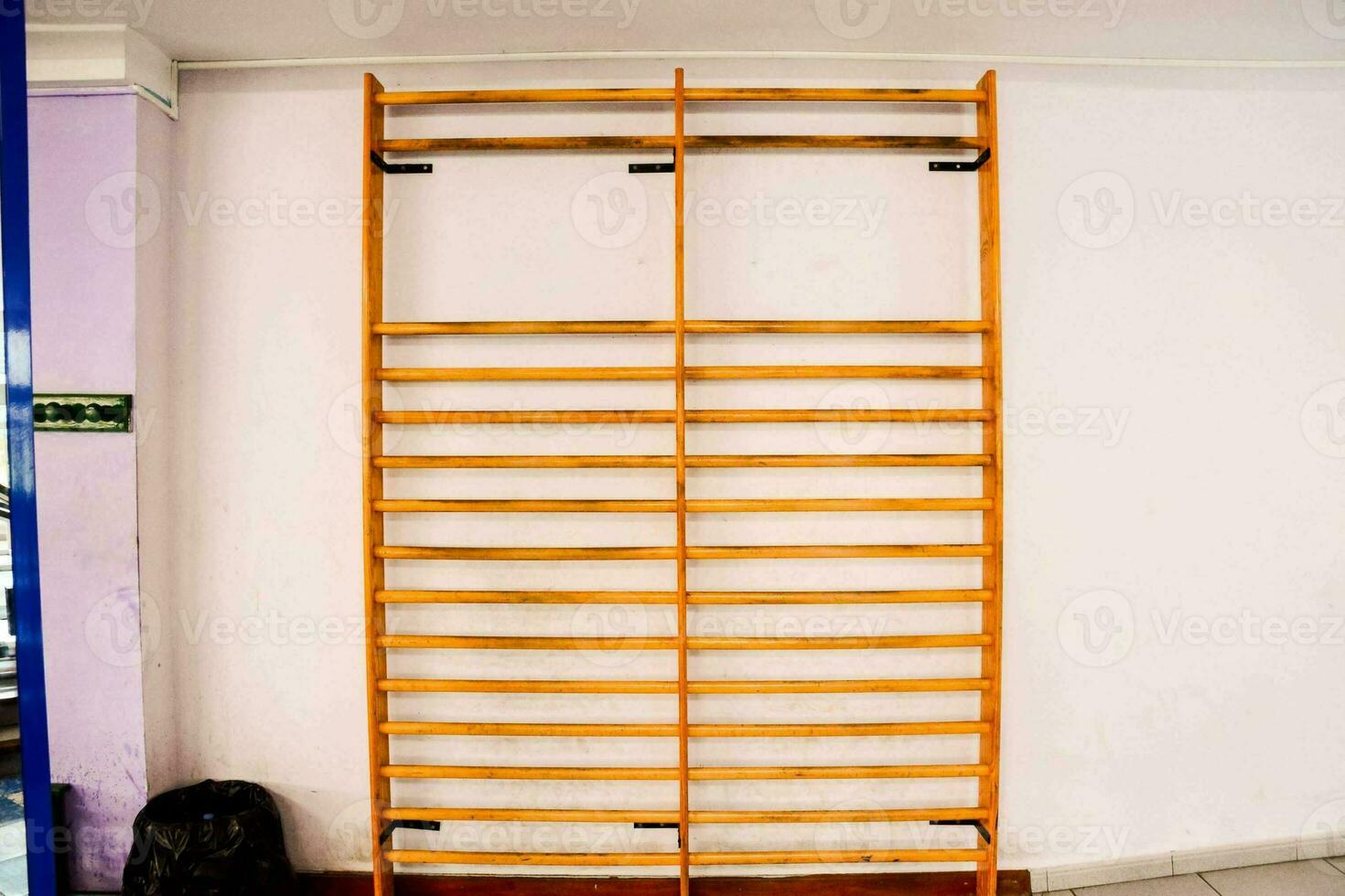 a wooden rack with a ladder on it photo