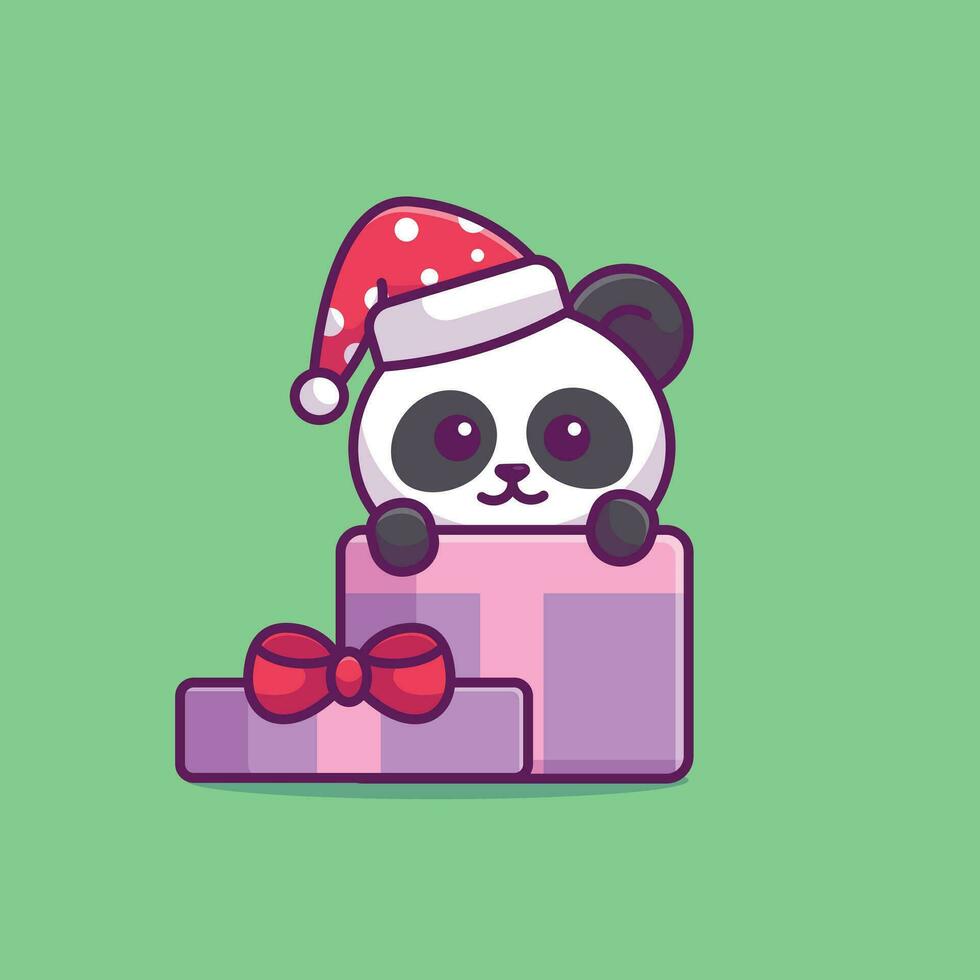 Cute panda in christmas gift simple cartoon vector illustration christmas concept icon isolated
