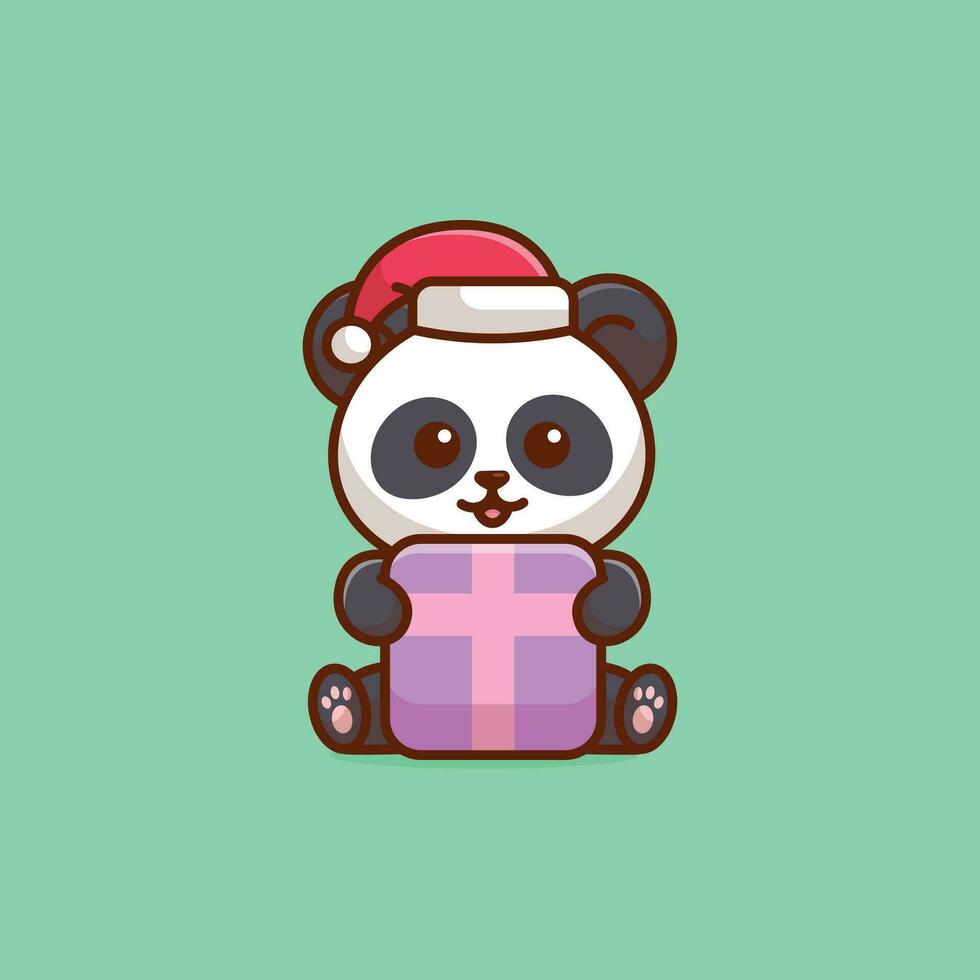 Cute panda huge christmas gift box simple cartoon vector illustration christmas concept icon isolated