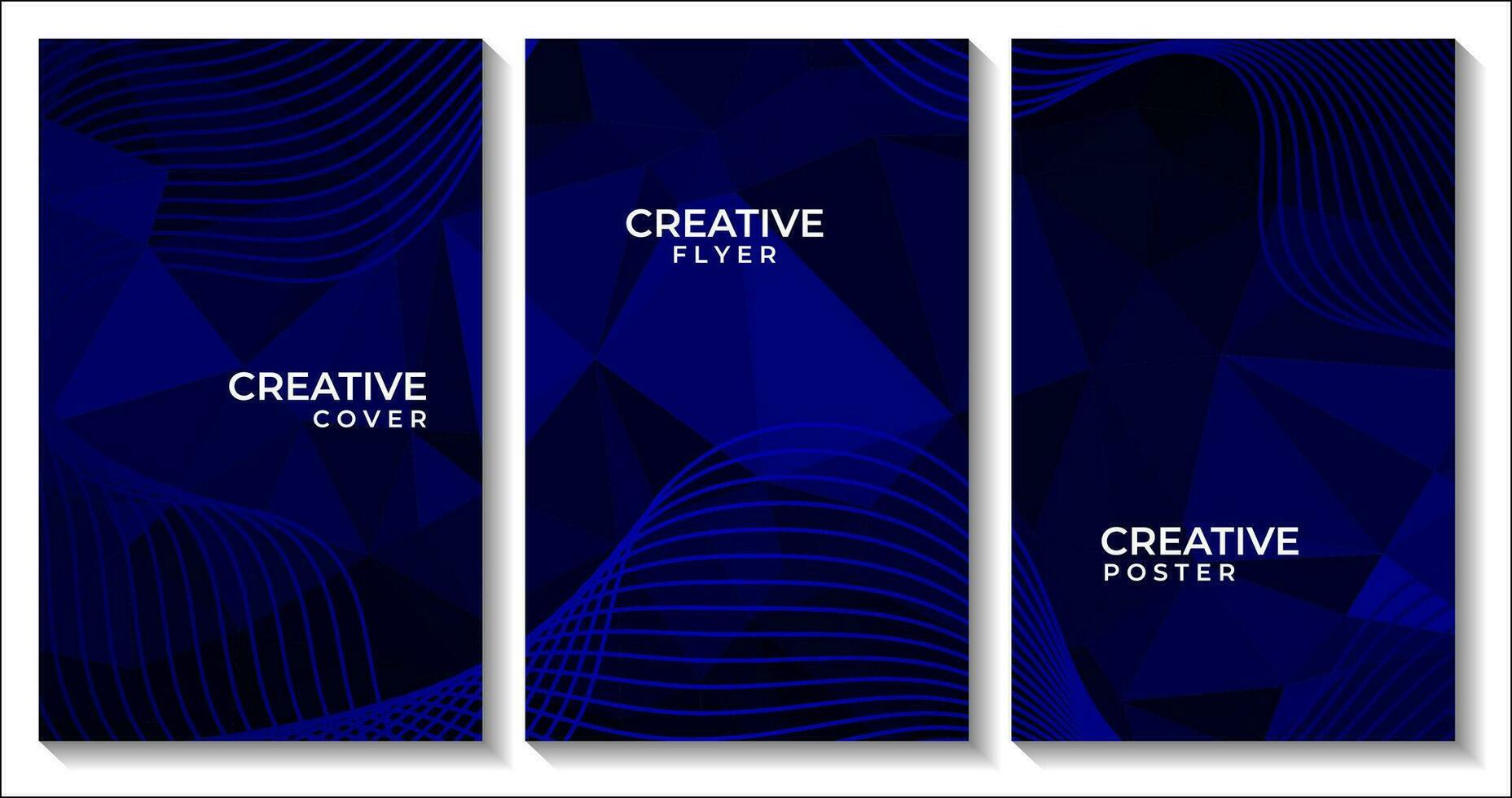 set of flyers abstract blue triangles background with lines vector