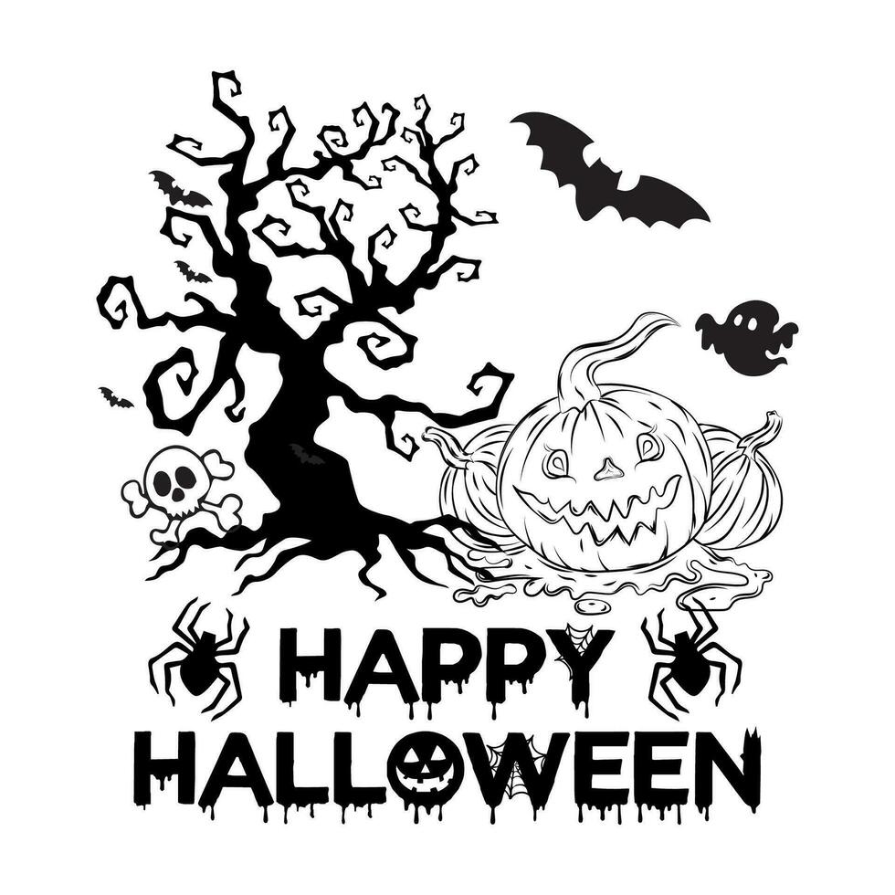 hand drawn vintage happy halloween celebration with night, halloween t-shirt vector