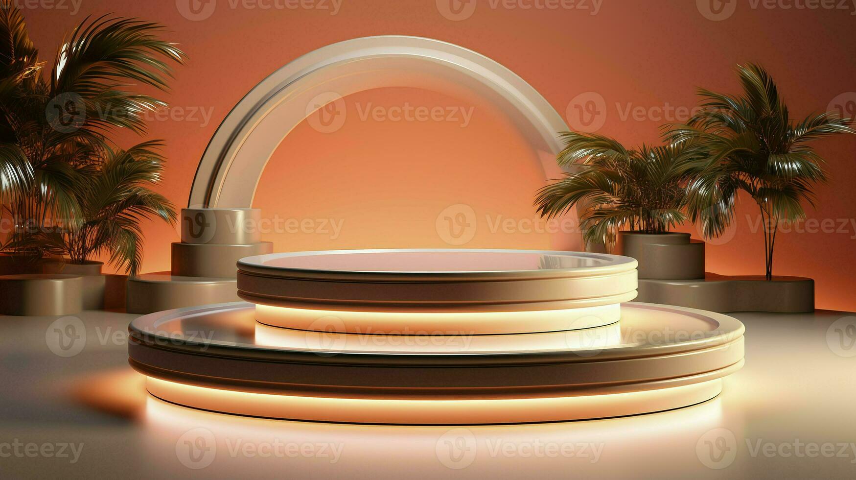 podium with lighting and plants.AI Generated photo