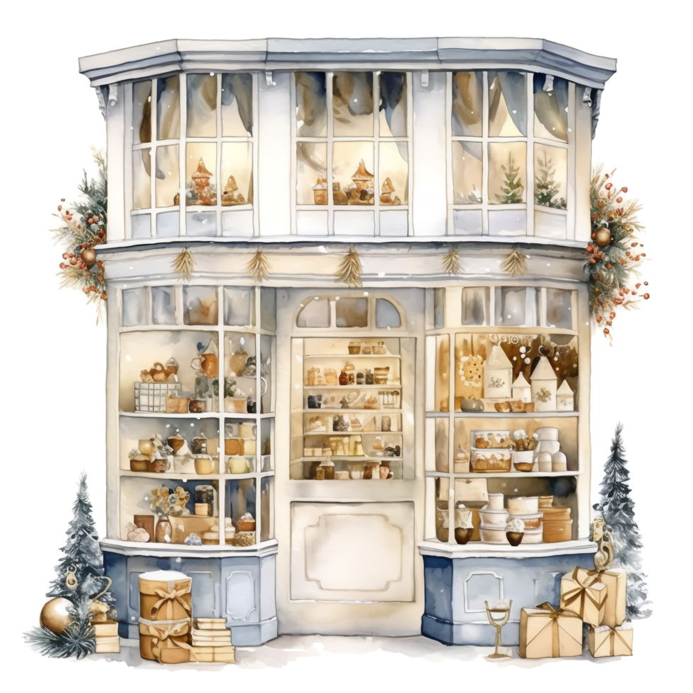 Christmas House Clipart, Watercolor Christmas Village AI Generated. png