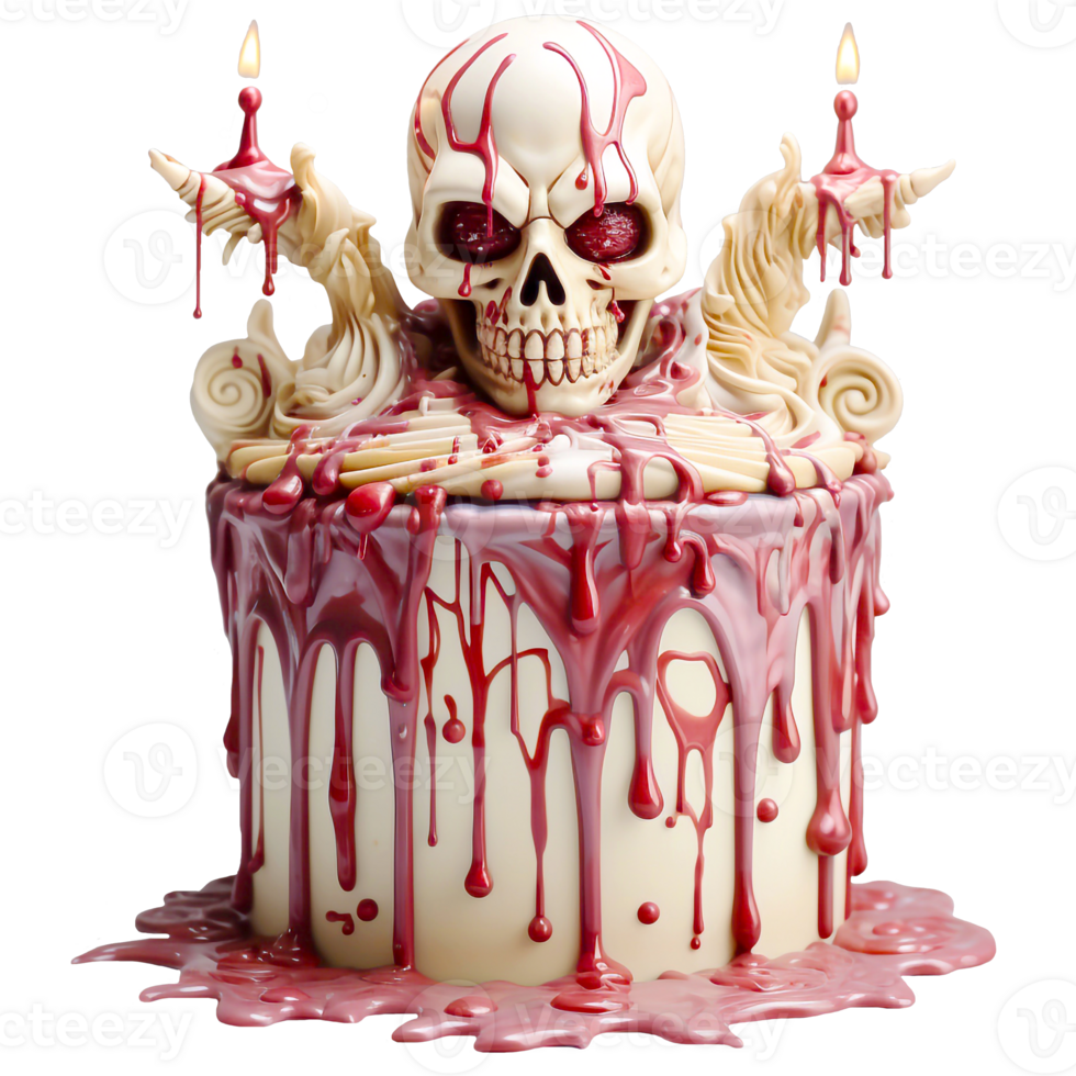 Halloween sweets, Creepy cake with zombies and skeletons. AI generated png