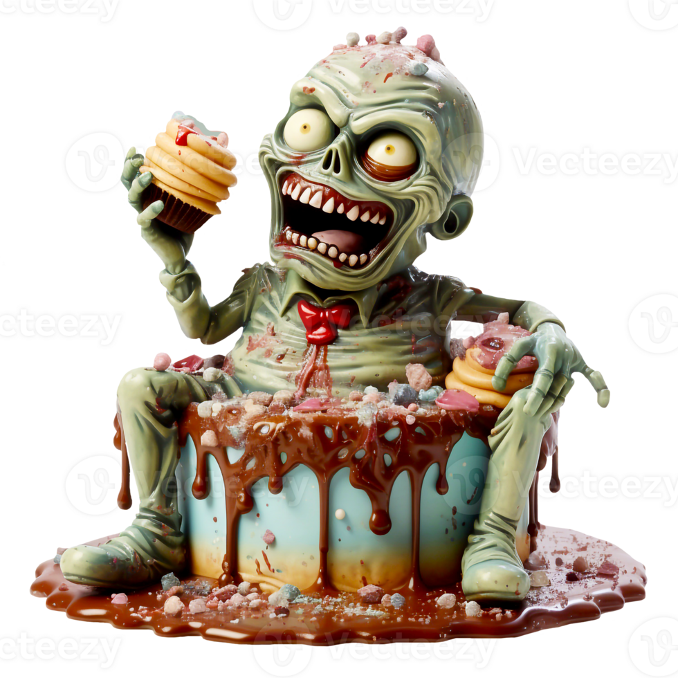 Halloween sweets, Creepy cake with zombies and skeletons. AI generated png