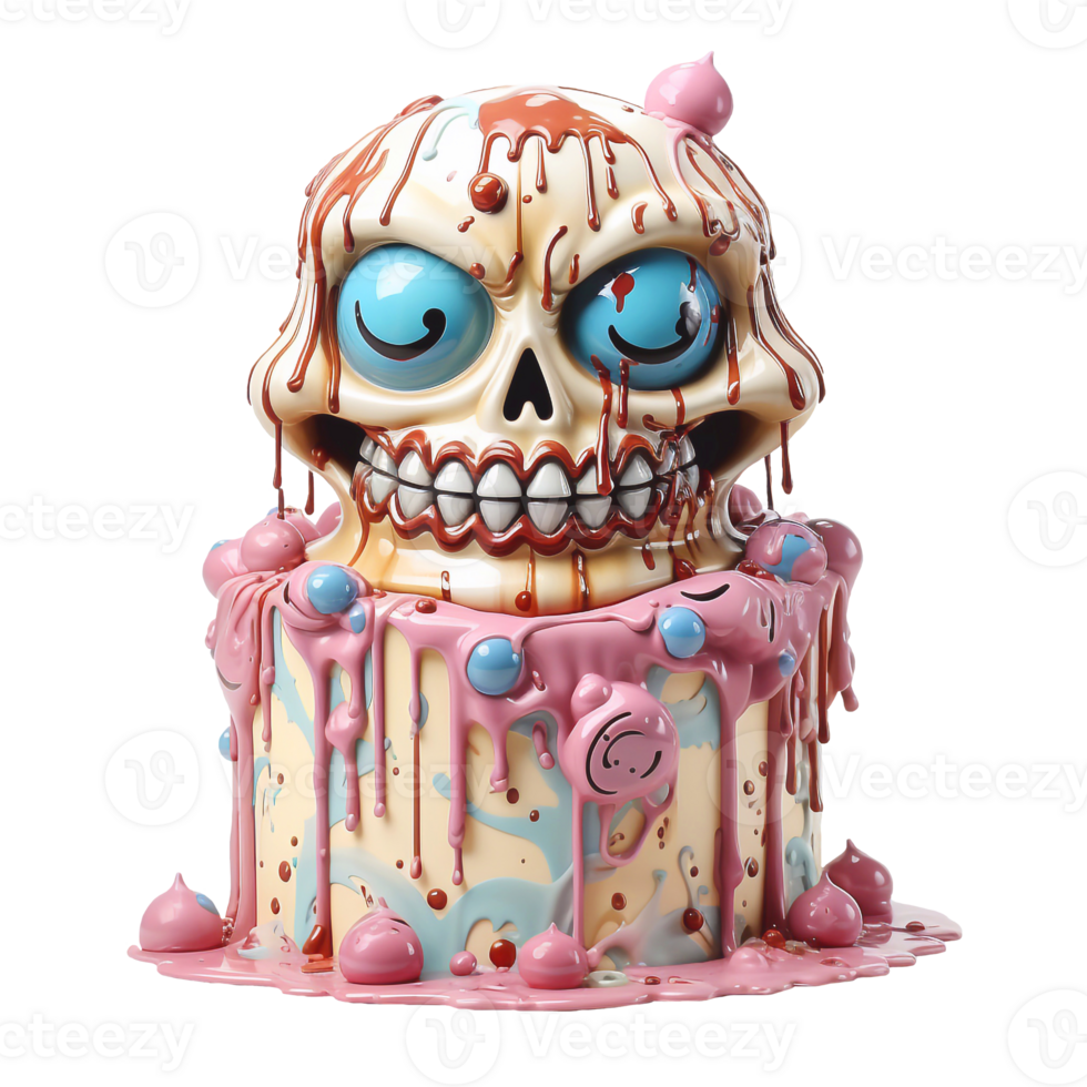 Halloween sweets, Creepy cake with zombies and skeletons. AI generated png