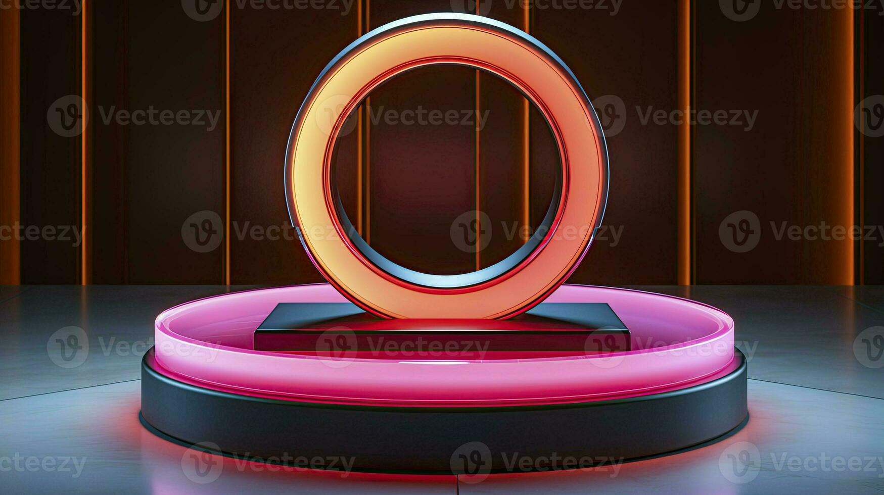 neon podium in bright psychedelic colors with backlighting. in y2k style. AI Generative photo