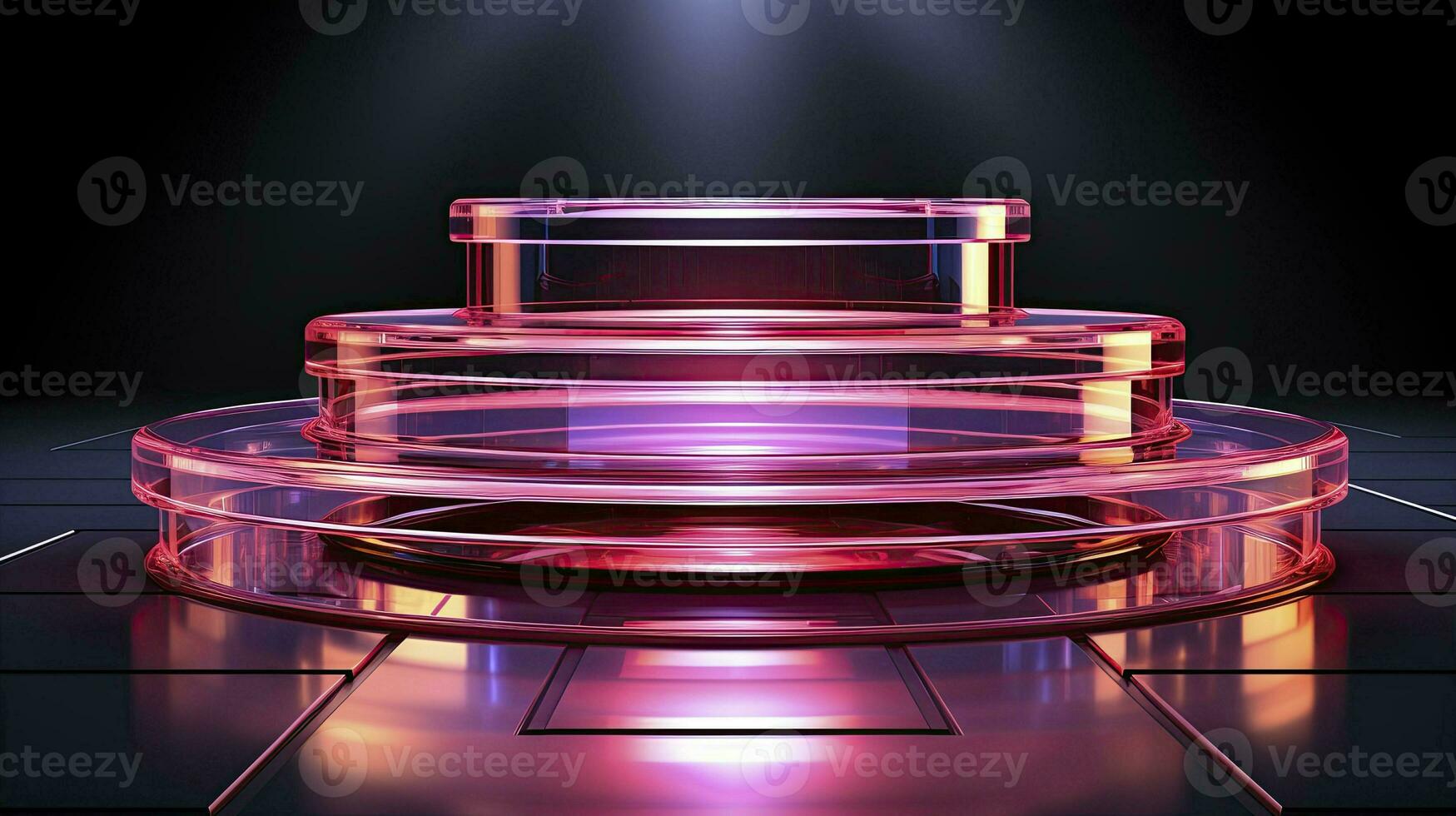 neon podium in bright psychedelic colors with backlighting. in y2k style. AI Generative photo