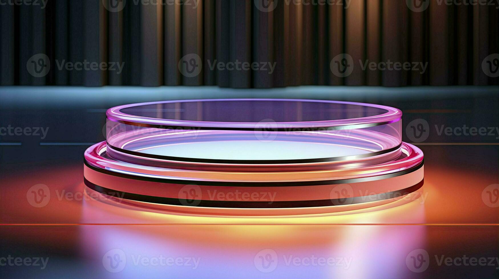 neon podium in bright psychedelic colors with backlighting. in y2k style. AI Generative photo