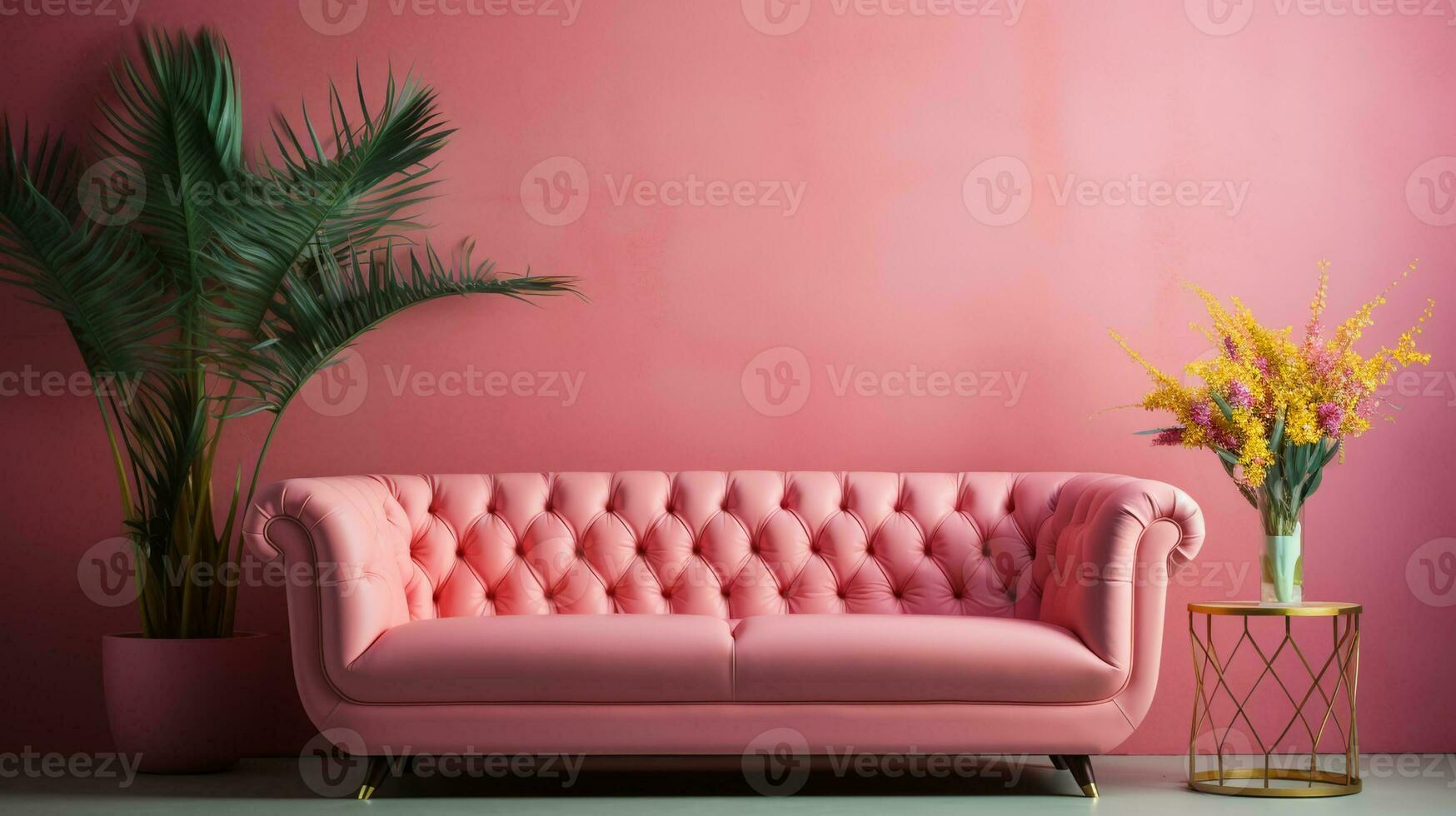 interior retro background in pink bright glamor style.AI Generative photo