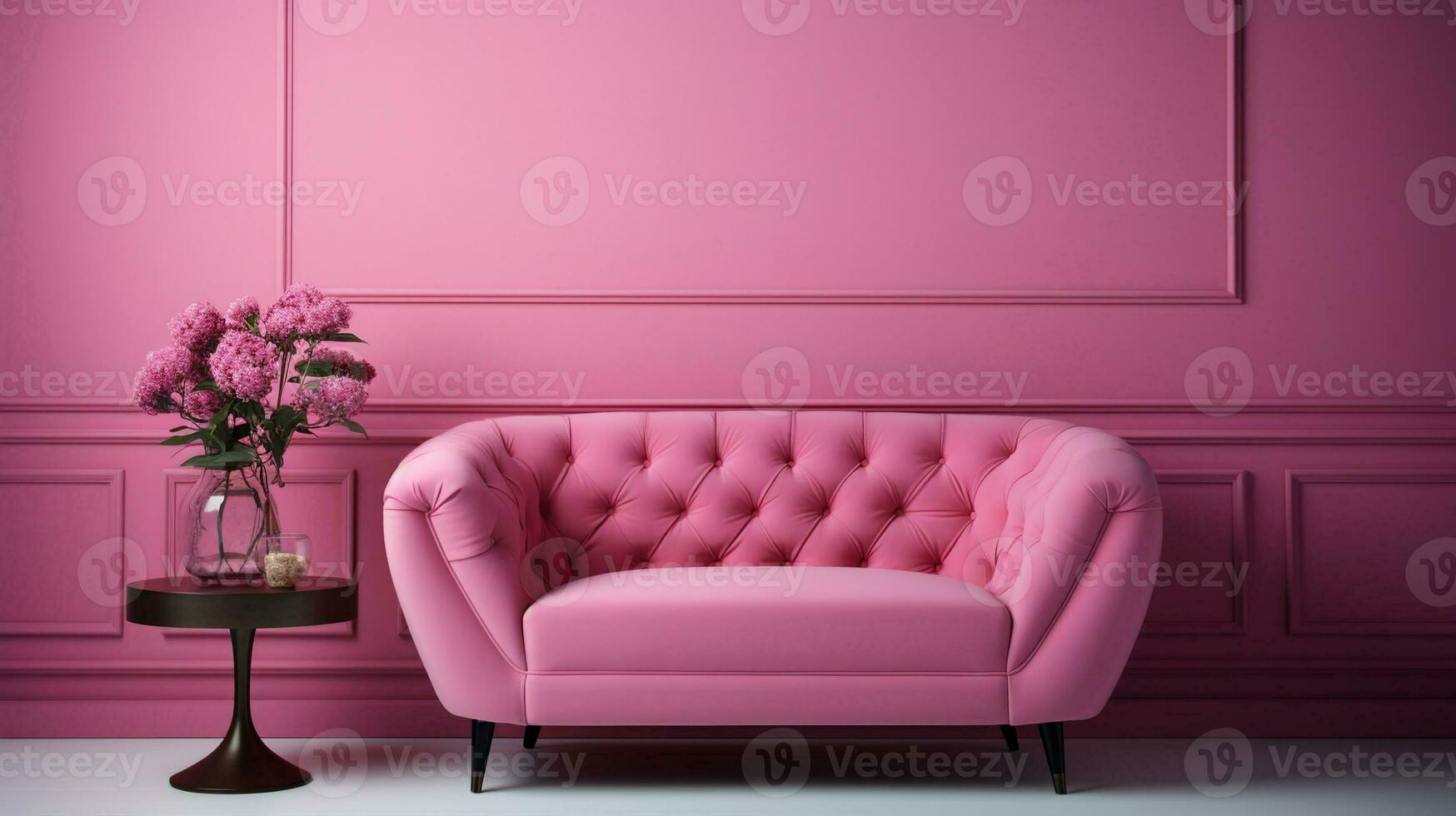 interior retro background in pink bright glamor style.AI Generative photo