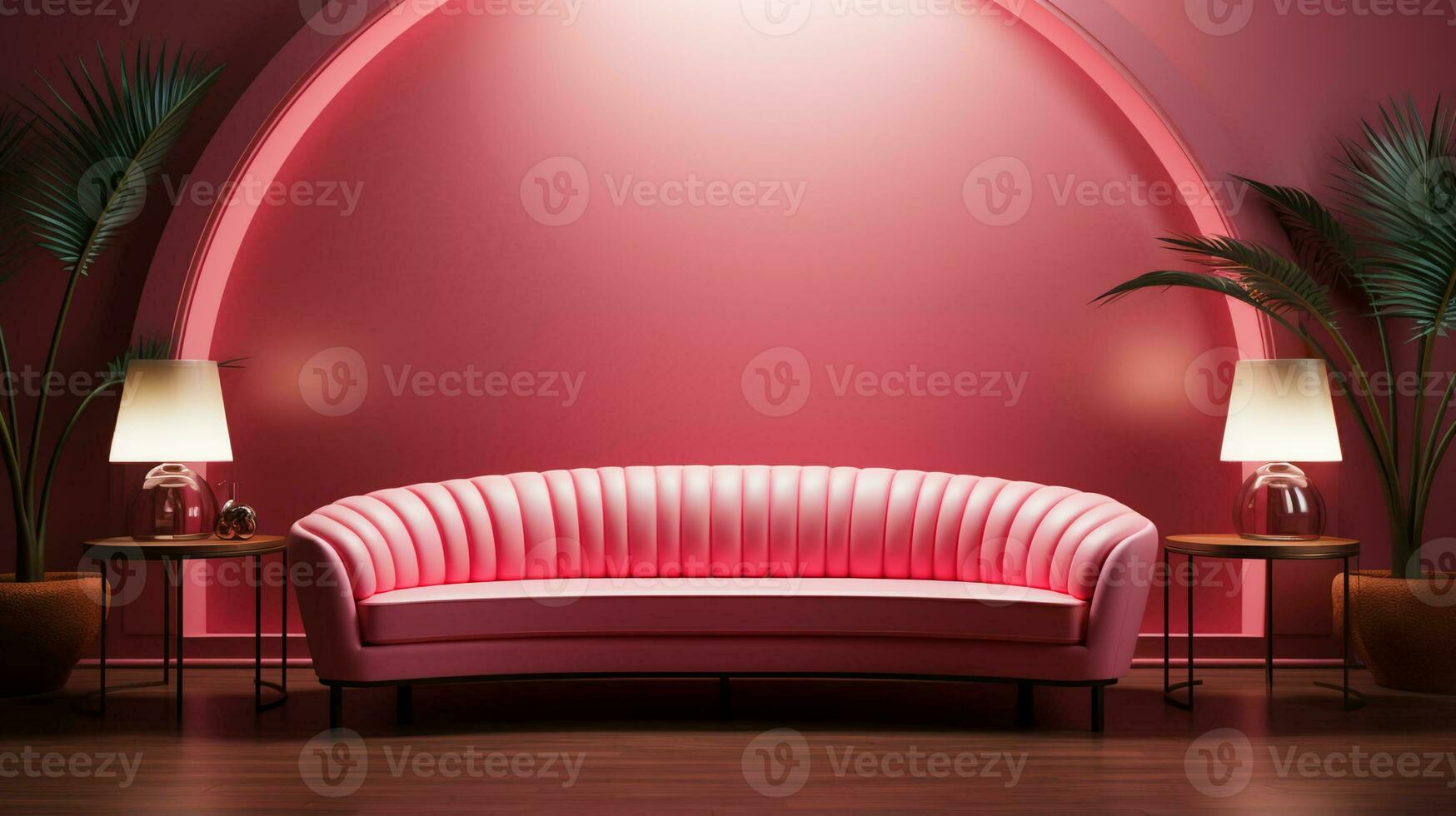 interior retro background in pink bright glamor style.AI Generative photo