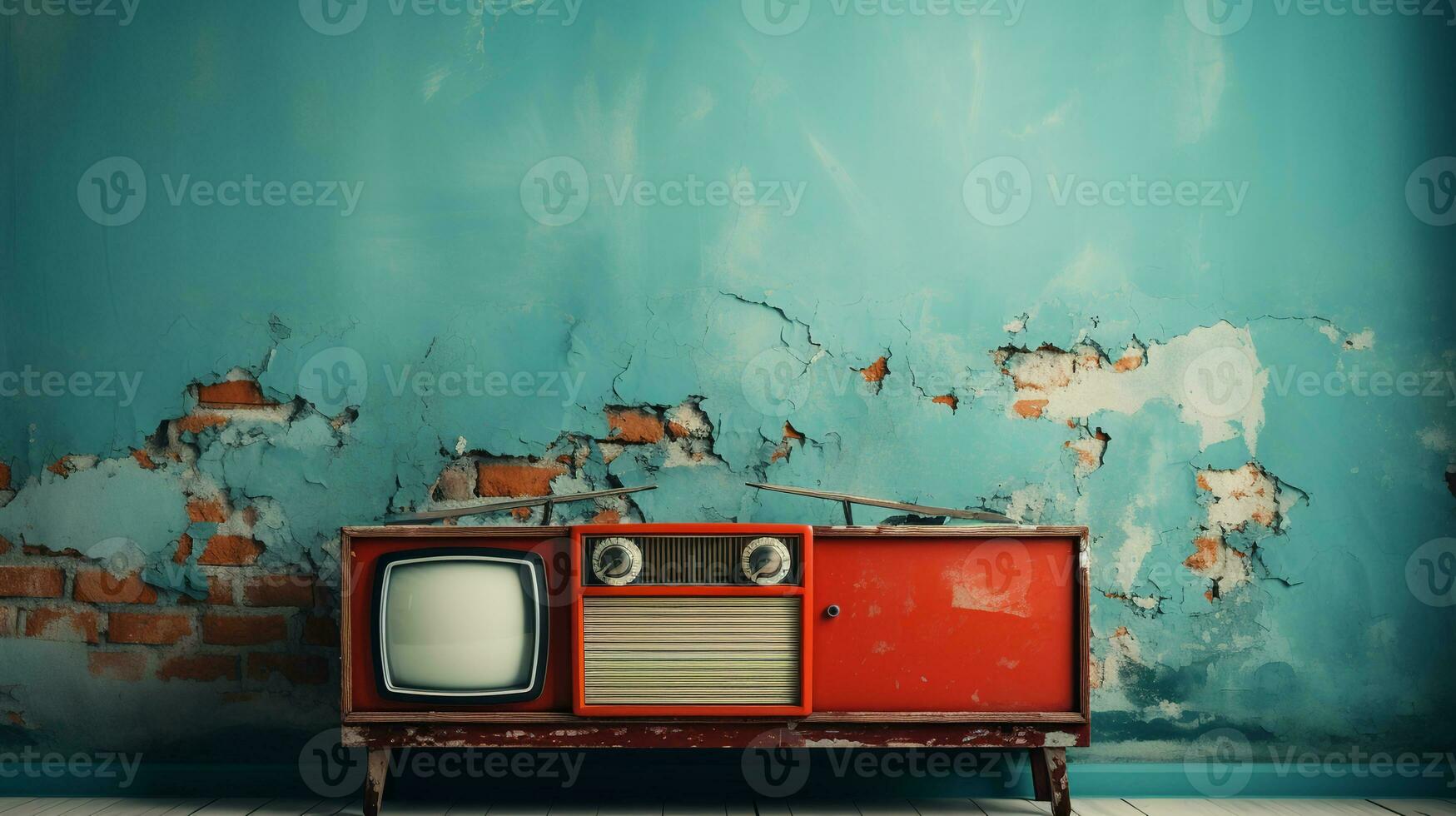 interior design in bright vintage colors with retro elements and old walls.AI Generative photo