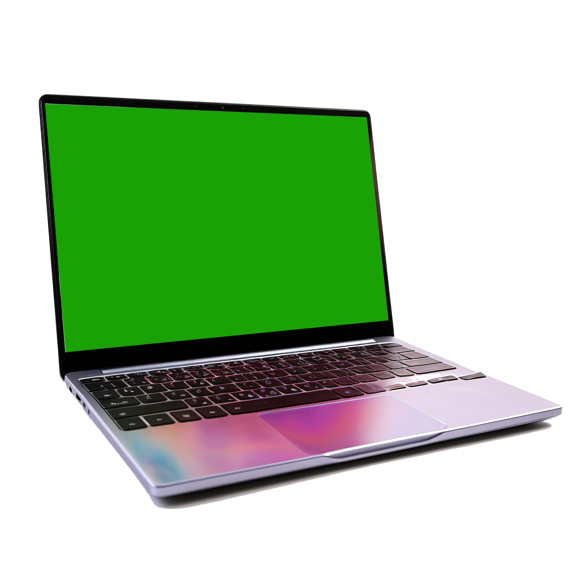 Laptop computer with green screen. A closeup green screen laptop