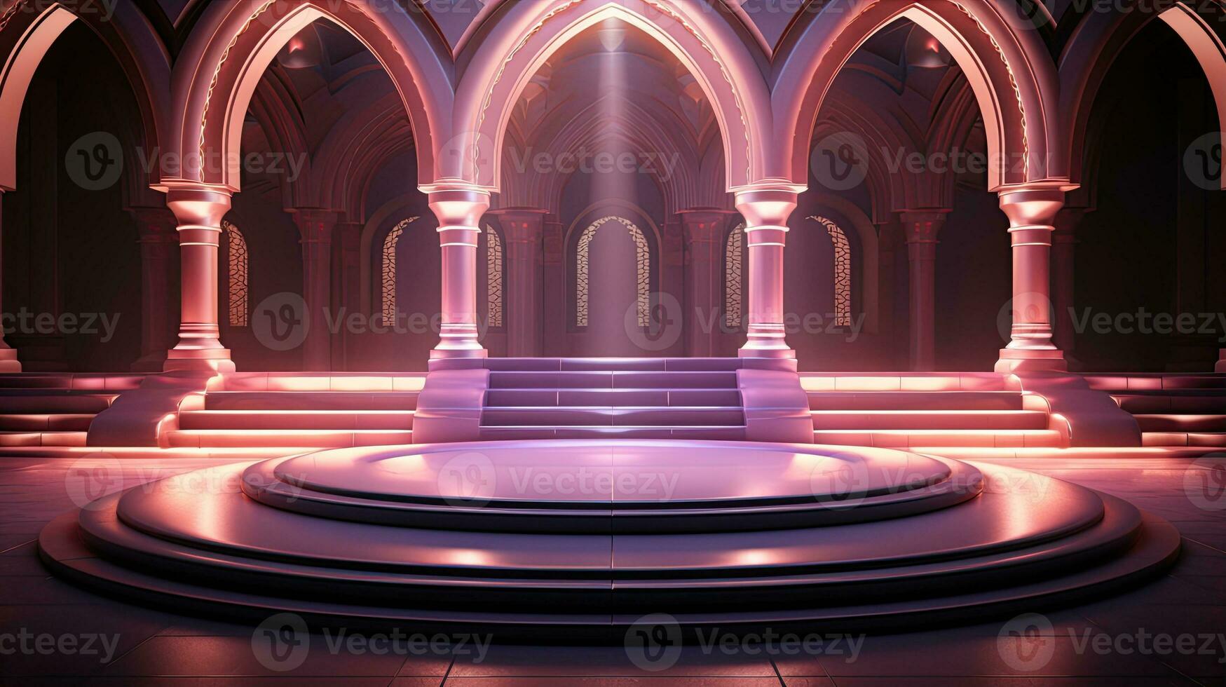 podium background in Ramadan holiday minimalism style . oriental arabic design with shades of beige colors. ai generative photo