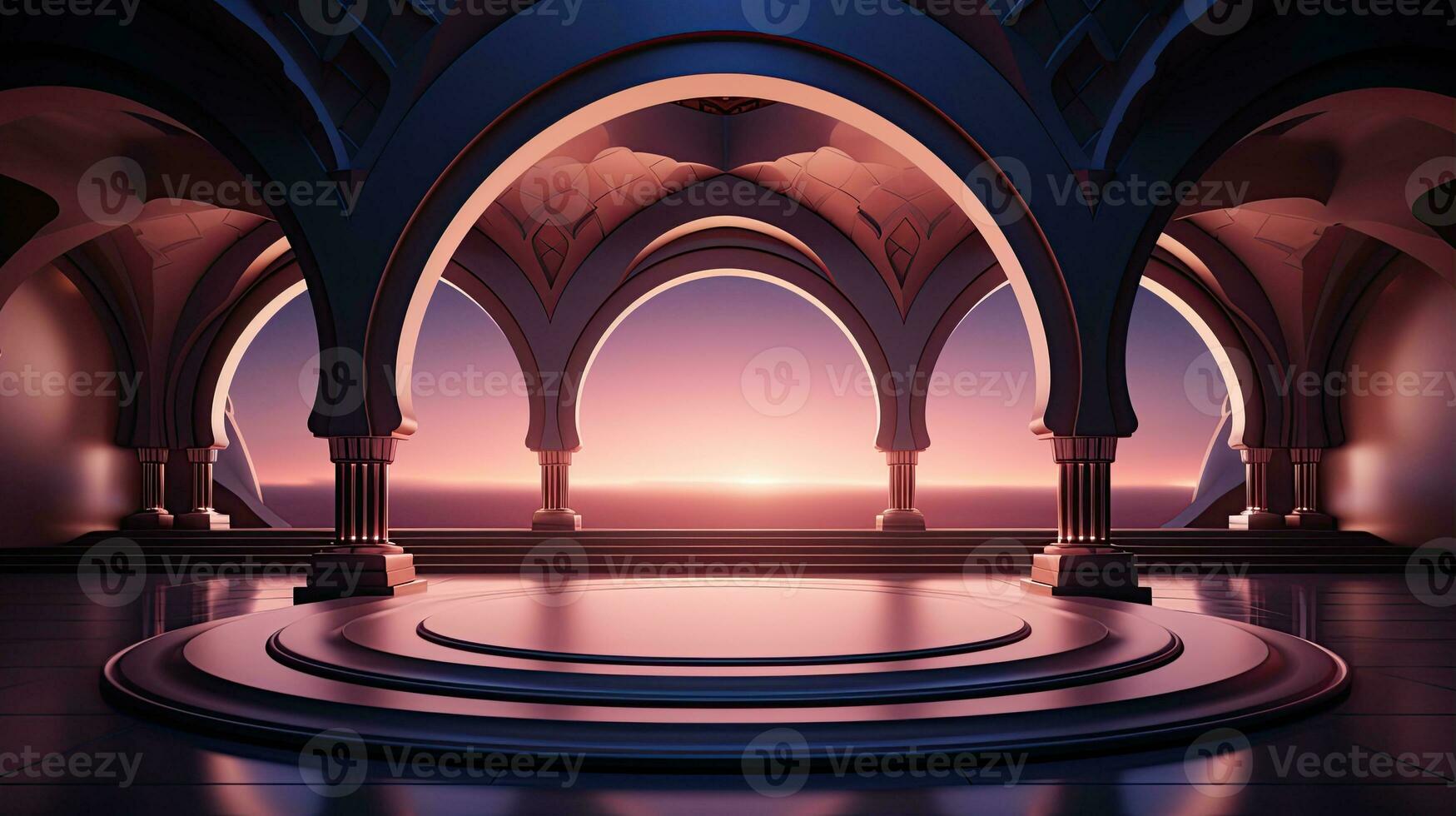 podium background in Ramadan holiday minimalism style . oriental arabic design with shades of beige colors. ai generative photo