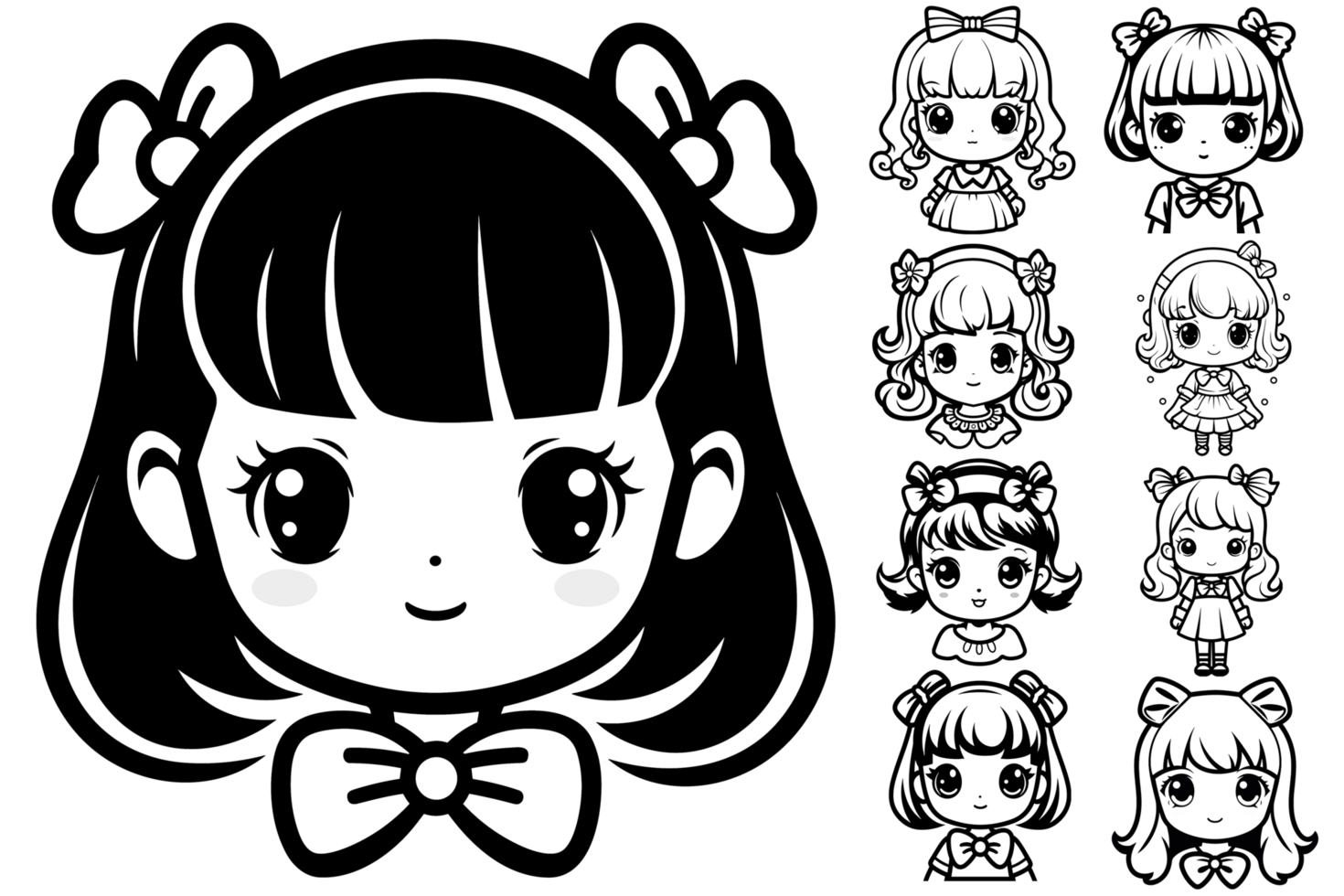 Beautiful Kawaii Style Girl Silhouette - Ai Generative png