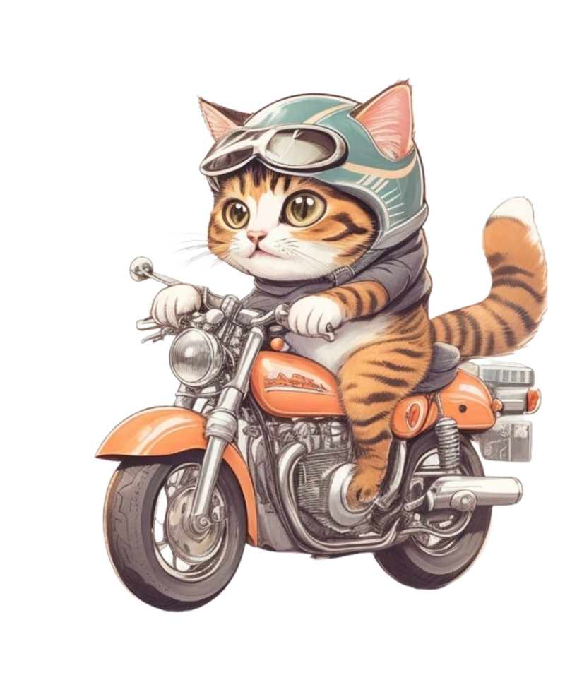AI Generative Motorcycle Rider Cat Clipart Illustration Bundle for Print on Demand websites is Also perfect for any other project png
