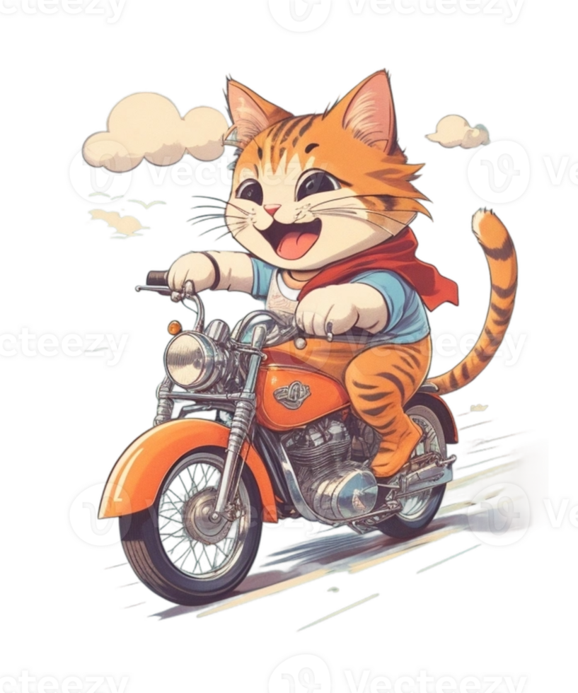 ai generativo motocicleta cavaleiro gato clipart ilustração agrupar para impressão em exigem sites é Além disso perfeito para qualquer de outros projeto png