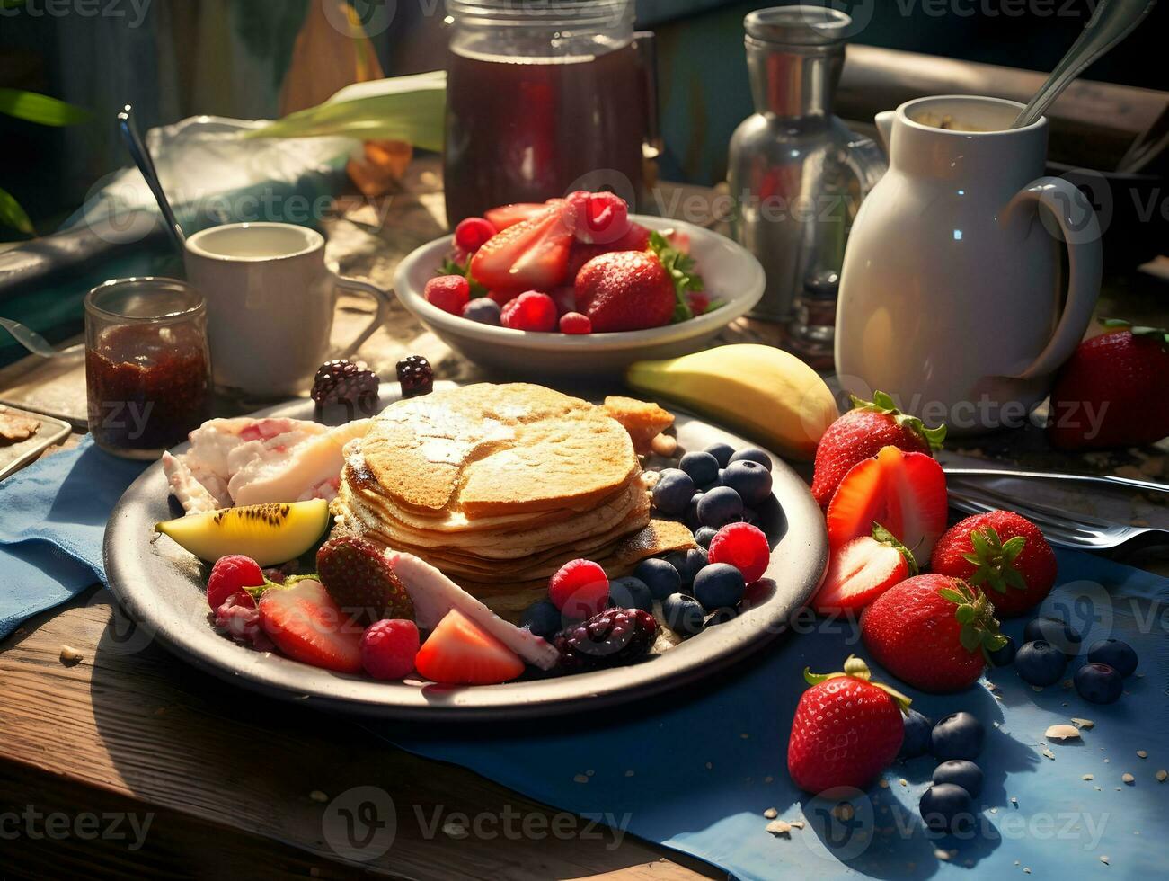 Healthy breakfast on the table AI Generative photo