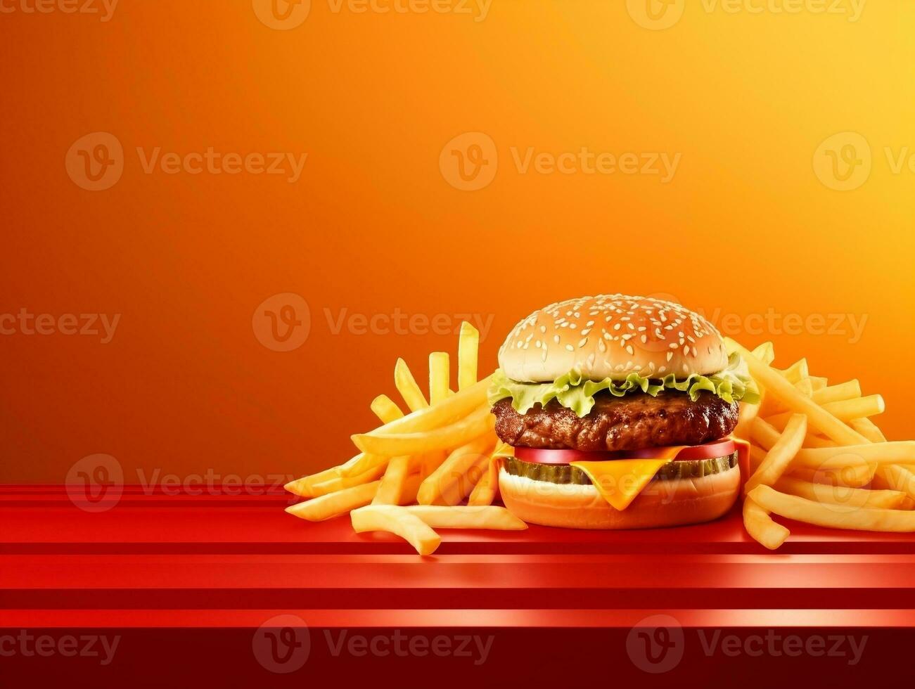 Hamburger with fries and ketchup on isolated background AI Generative photo