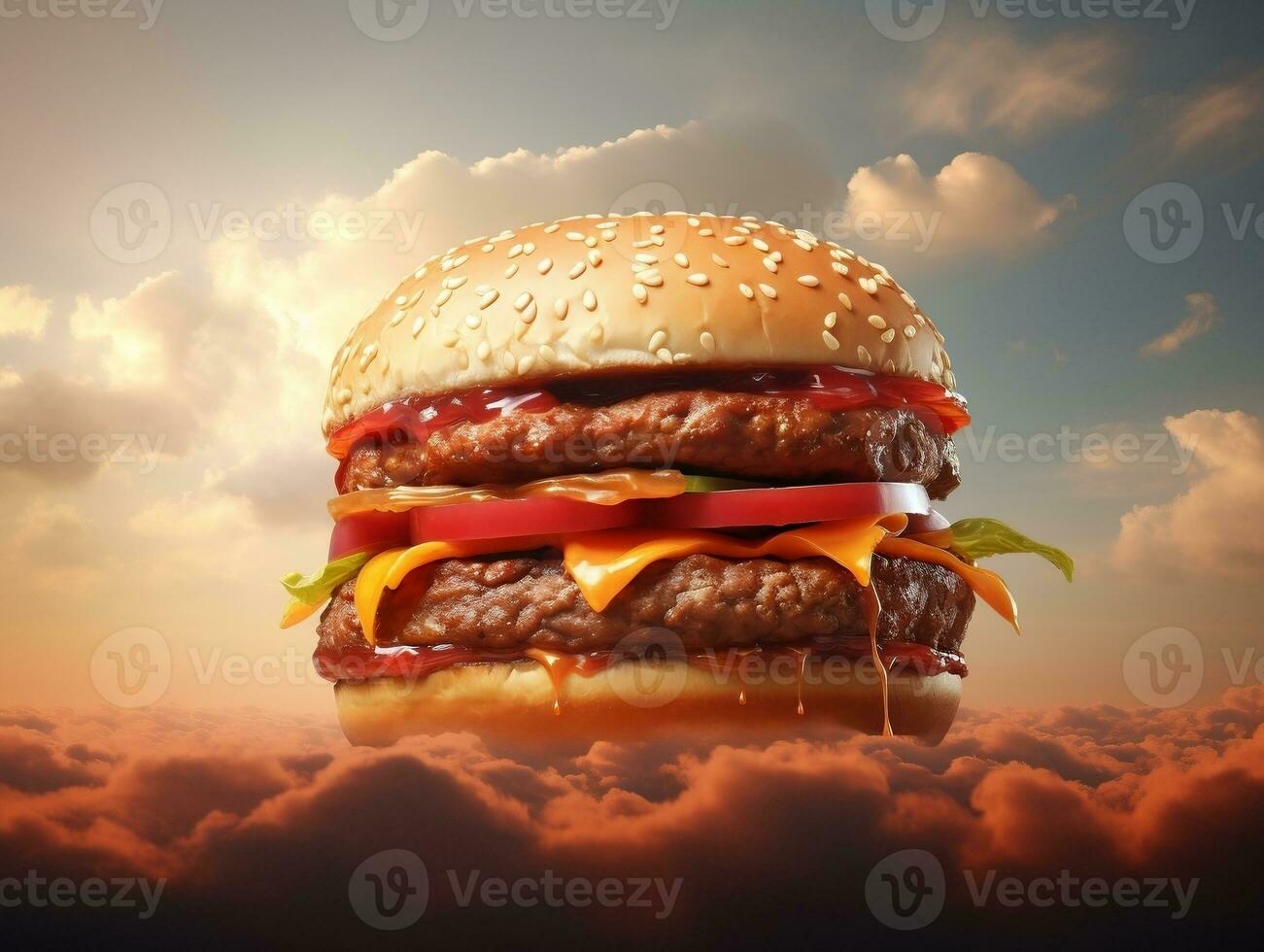 Hamburger tail down in the air AI Generative photo