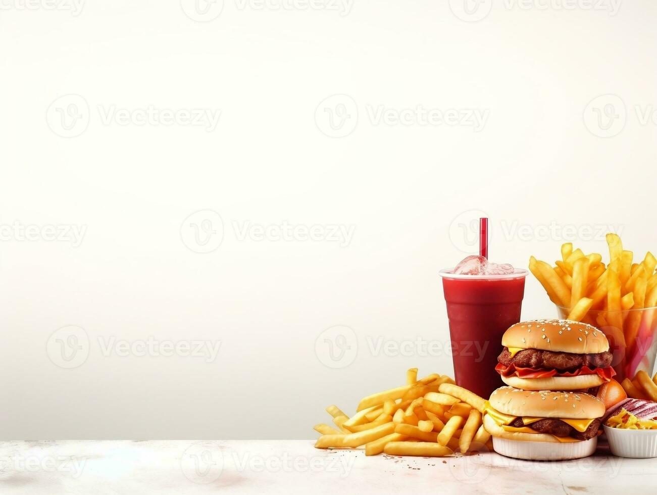 Fast food with blank text space on white background AI Generative photo