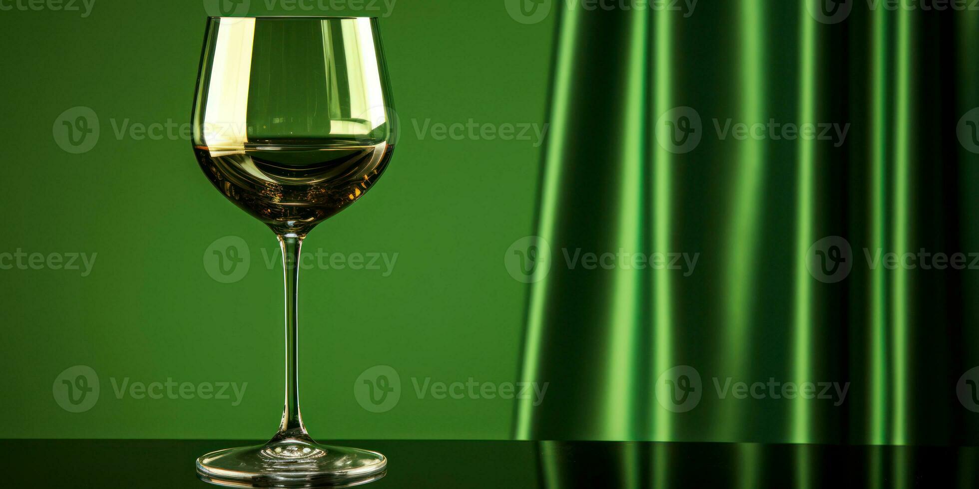 Elegant glass of white wine on a wooden table. AI generative. photo