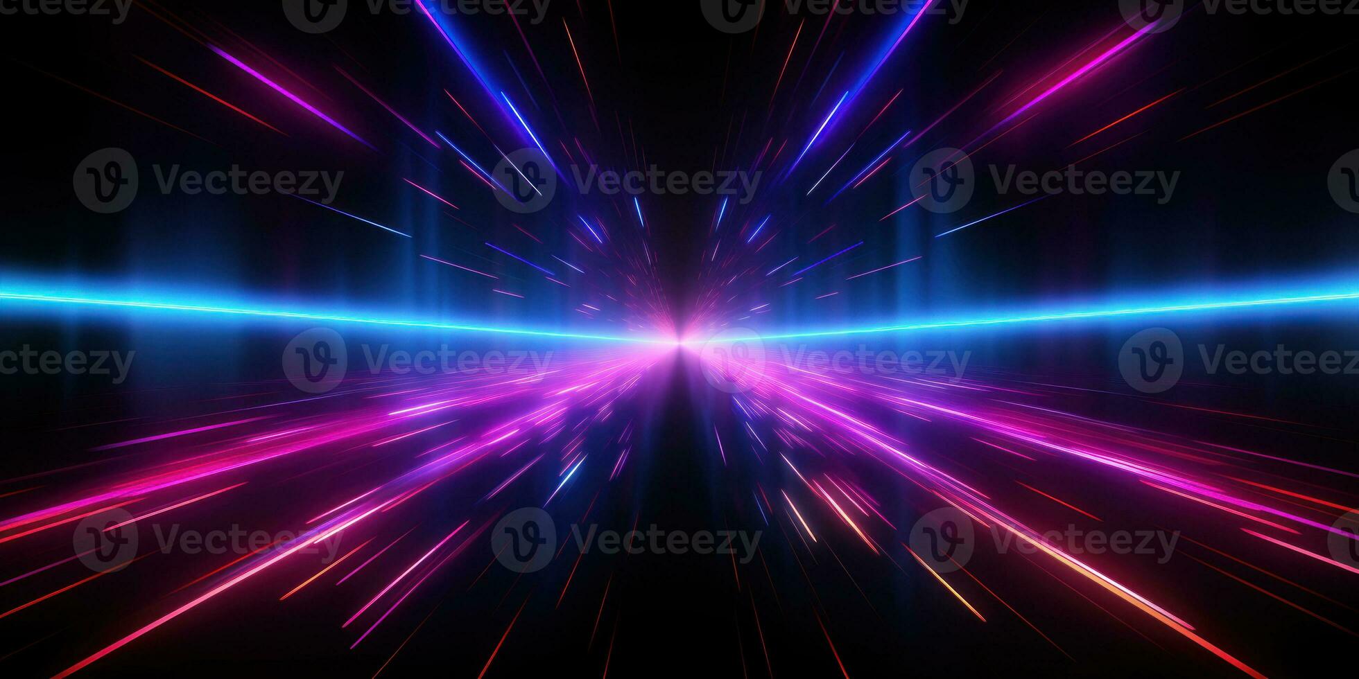 Ethereal light tunnel in brilliant blue and purple, stretching ahead. AI generative. photo