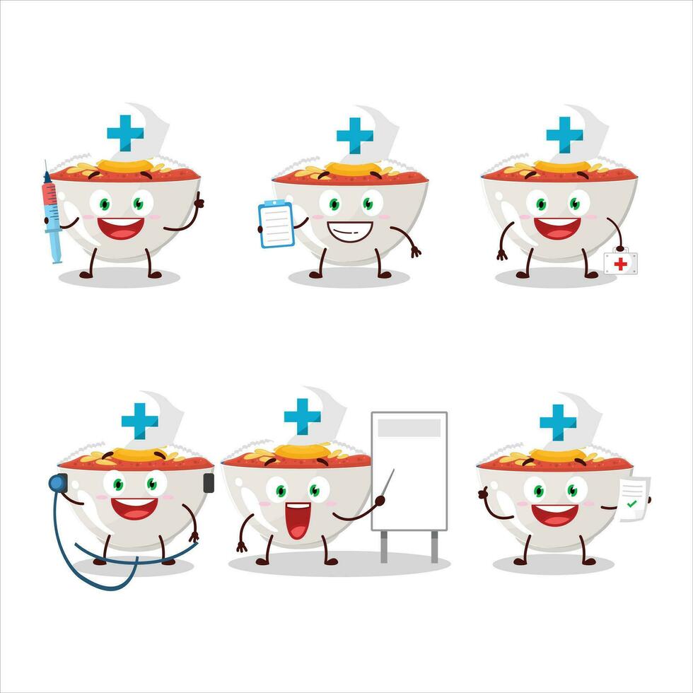 Doctor profession emoticon with gyudon cartoon character vector