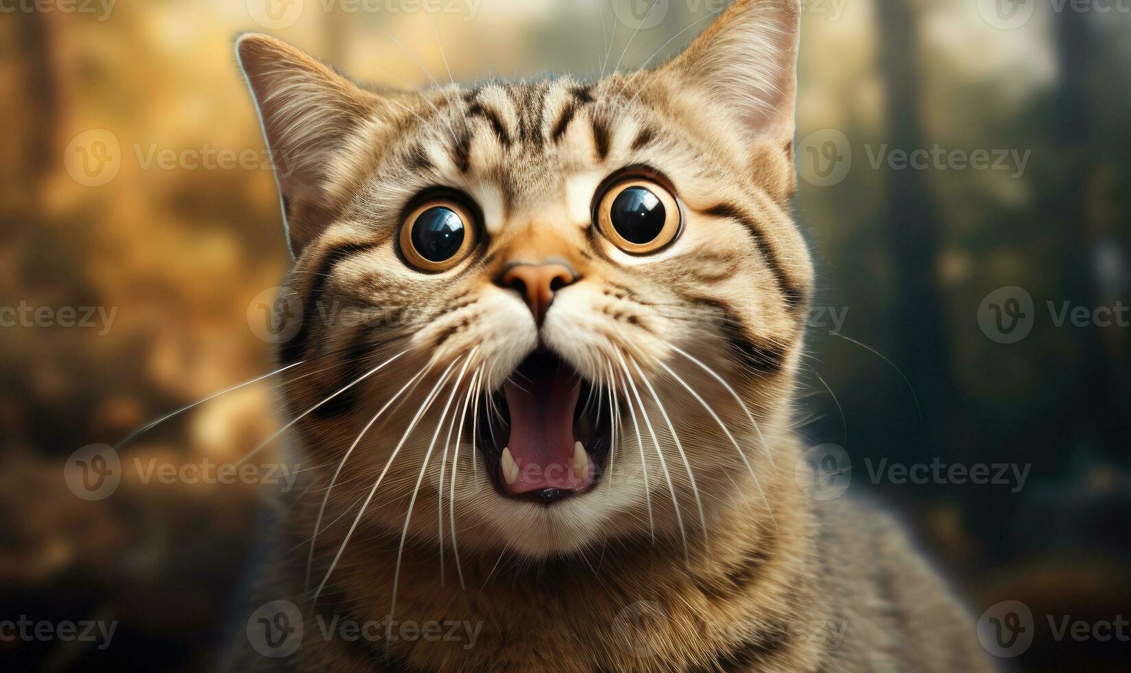 Shocked cat with wide-open mouth. AI generative. photo