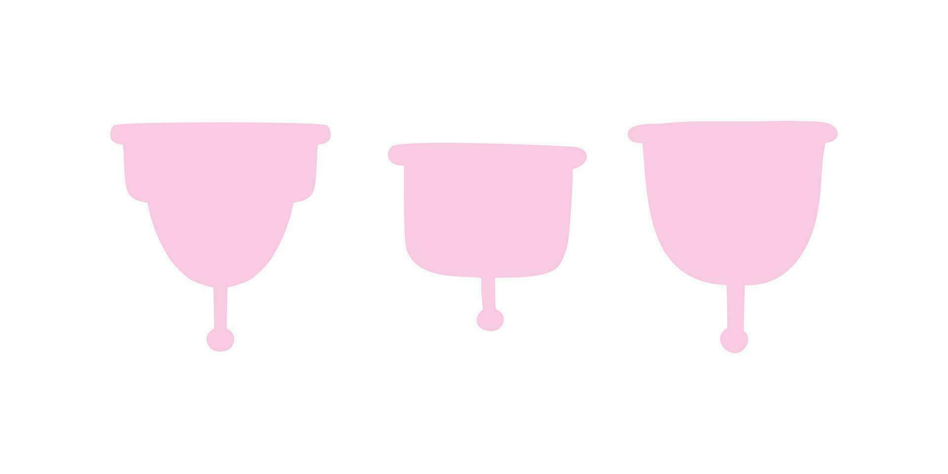 menstrual tazas de diferente formas y tamaños ecológico medio de higiene. vector ilustración en plano estilo.