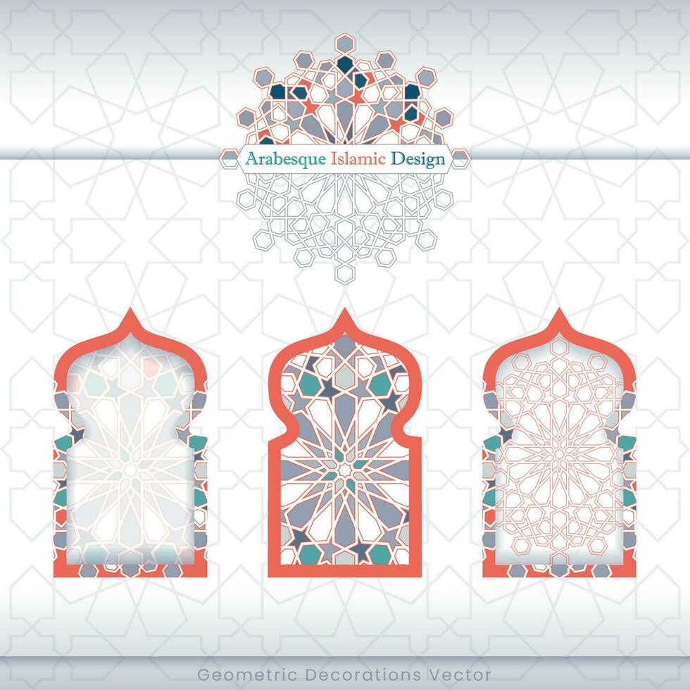 Arabesque islamic banner collection. Set of arabesque patterns vector backgrounds. Color abstract ornaments. You can use it for backgrounds, invitations, business cards, banners, wallpapers