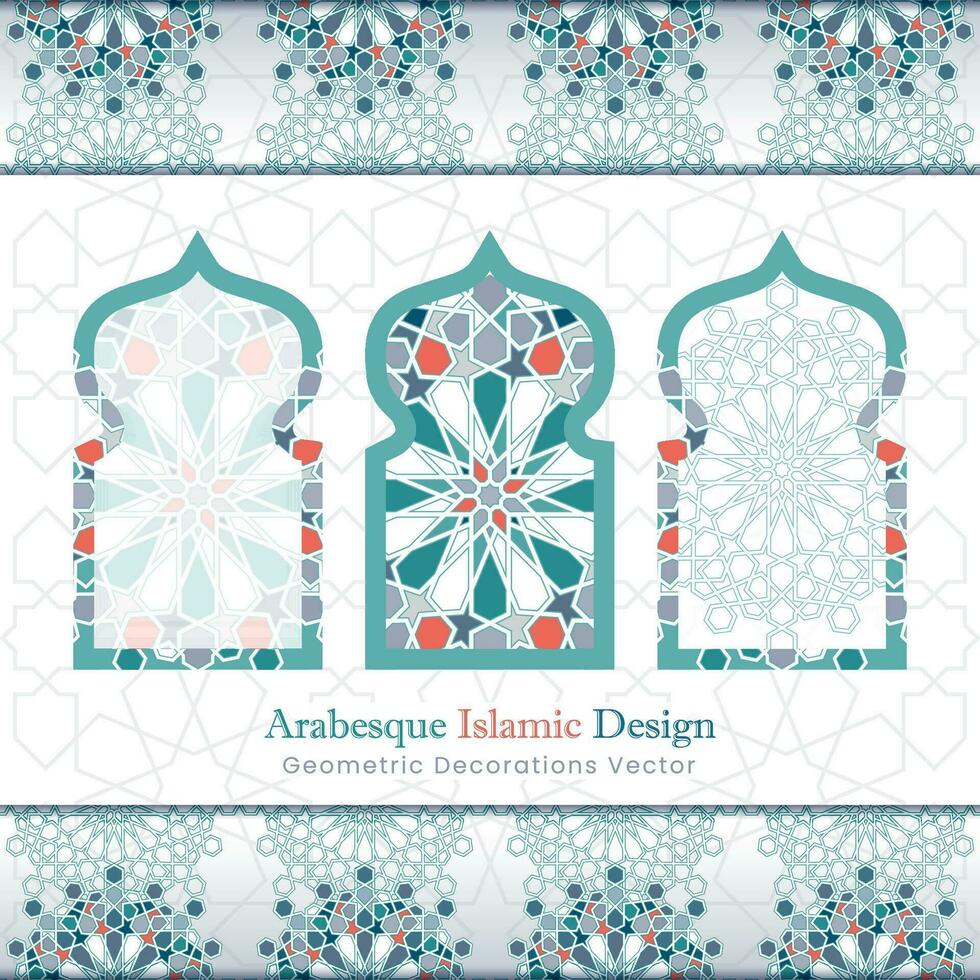 Arabesque islamic banner collection. Set of arabesque patterns vector backgrounds. Color abstract ornaments. You can use it for backgrounds, invitations, business cards, banners, wallpapers