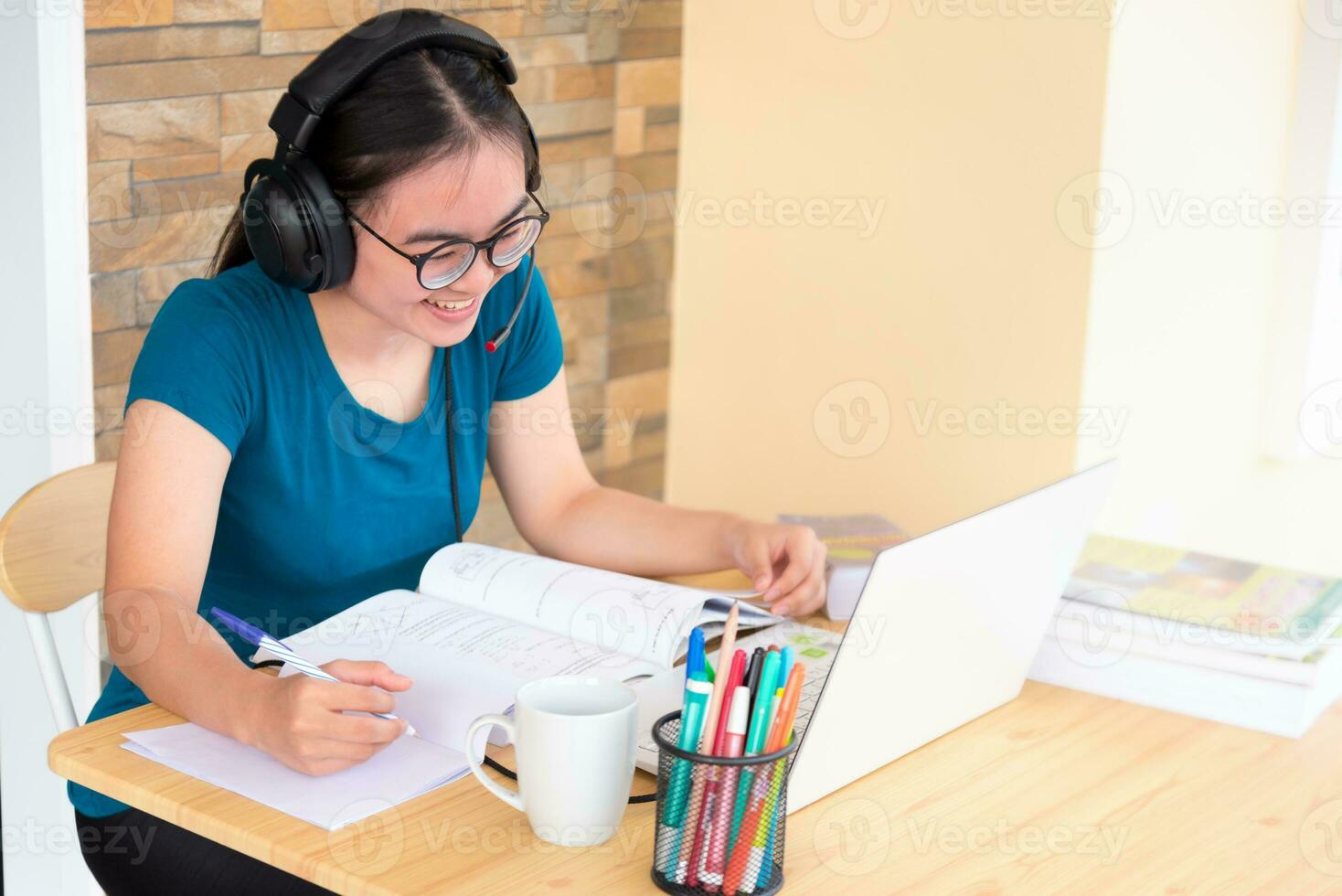 Distance learning online from home photo