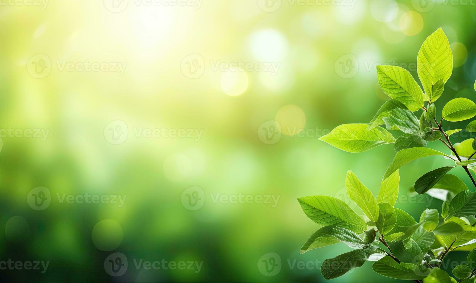Lush green leaves in focus, providing a fresh. AI generative. photo